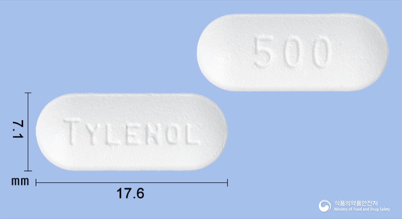 타이레놀정500밀리그람(아세트아미노펜), the Acetaminophen (Paracetamol) product sold in Korea, official MFDS photo